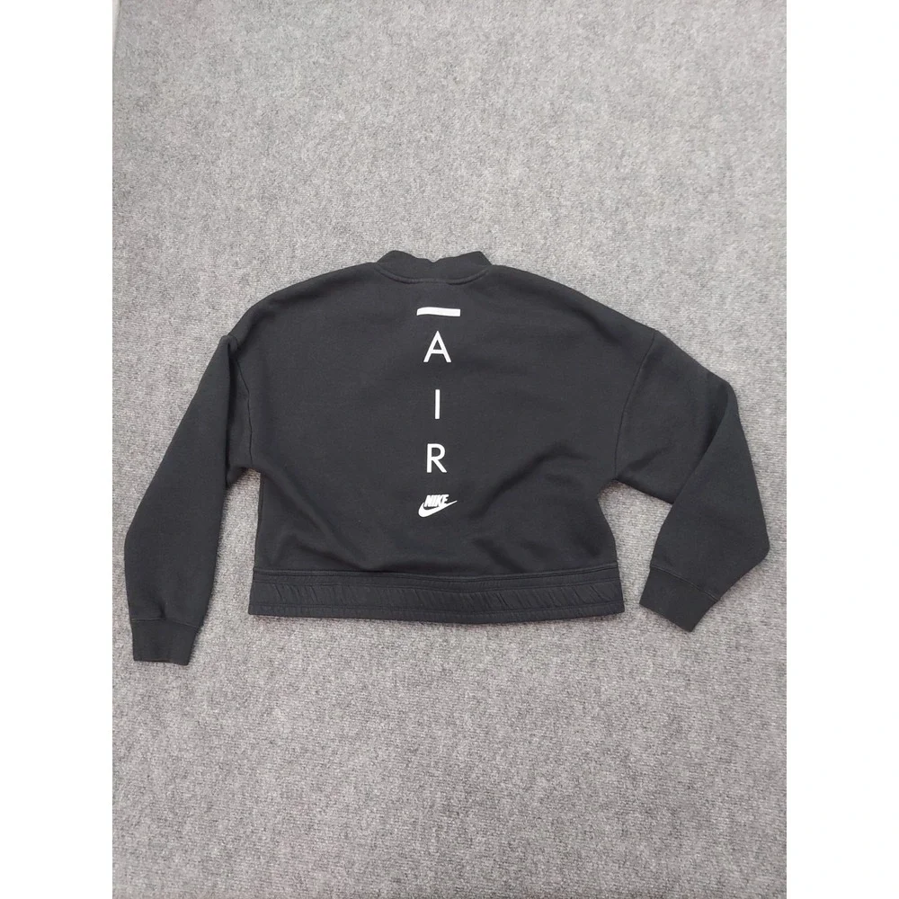 NIKE AIR Jacket Women Small Fleece Black Full Zip Logo Spellout on Back Athletic